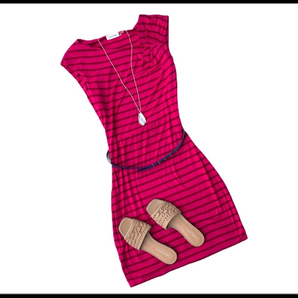 Calvin Klein • Pink Stripe Dress with Belt